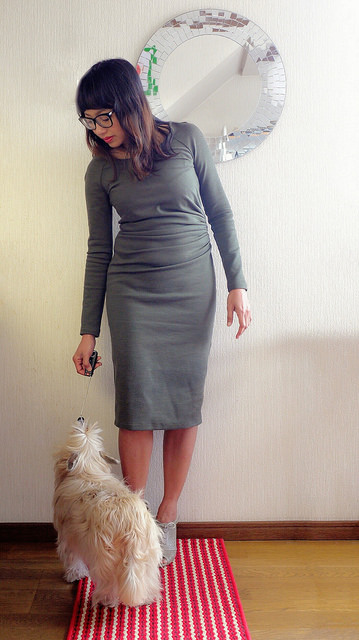 Long sleeve ruched dress
